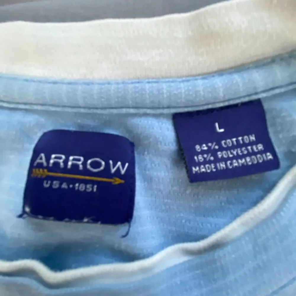 Arrow Mens T Shirt Size L Large Blue Contrast Layered Crew Neck Short Sleeve